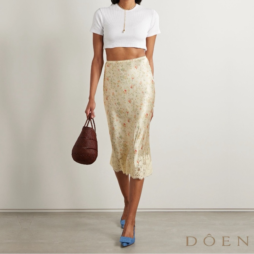 Doen Cream Floral Midi Skirt